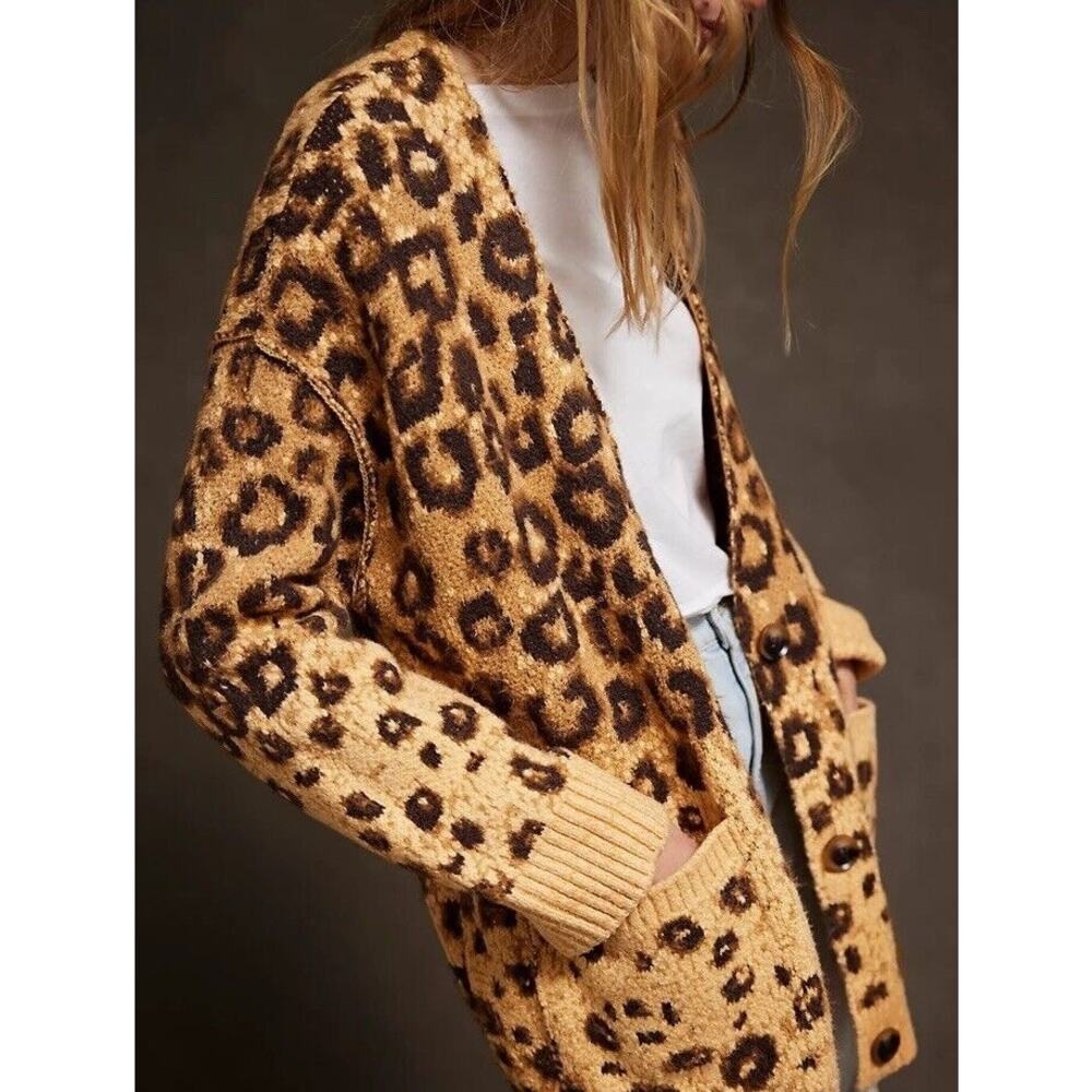 Free People‎ State Side Cardigan Leopard Soft Rib Knit Button Sz:Sm NWT Ret$168. - Picture 3 of 4